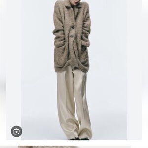 Zara Brown Alpaca button front longline Oversized Jacket/cardigan Cozy Fit